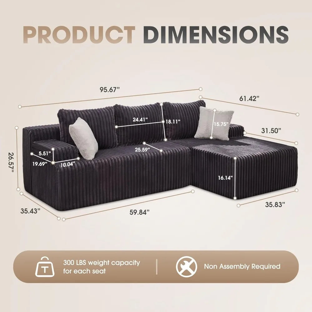 Modular L Shaped 3 Seat Sectional Sofa Memory Foam Storage