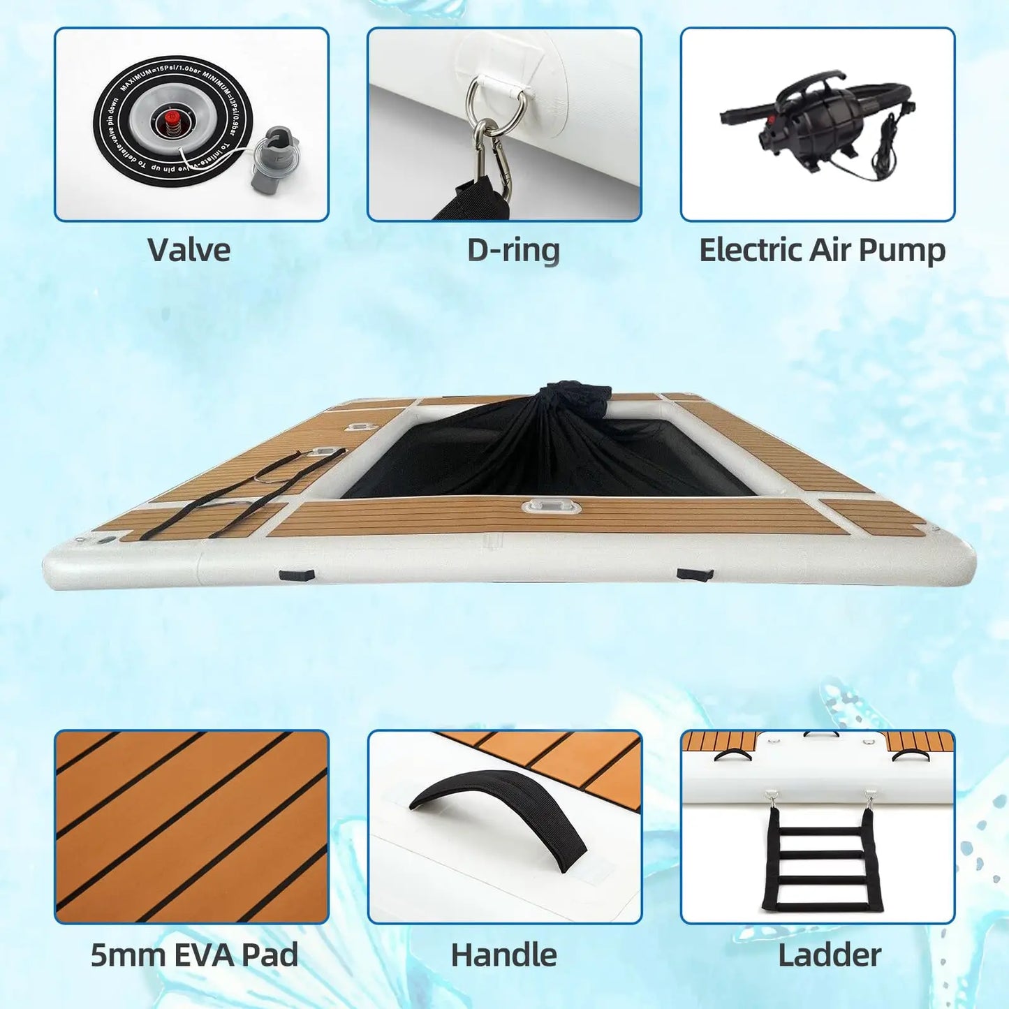13 Ft Inflatable Pool Float Platform With Non Slip EVA Surface For Yacht Boat