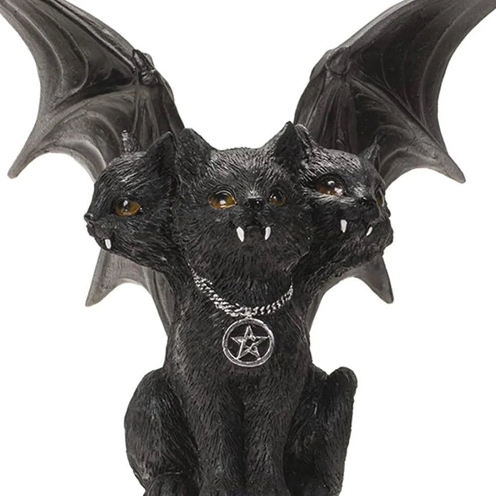 Halloween Decoration Three Head Cat Home Decor Resin Black Cat Tabletop Ornaments Dark Cat Statues for Party Decor