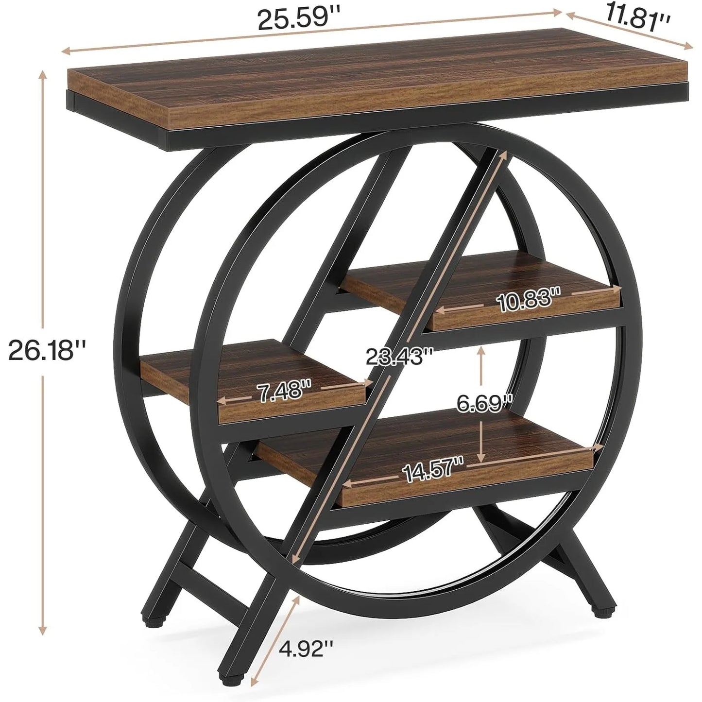 3 Tier Narrow Side Table With Storage Geometric Metal Frame