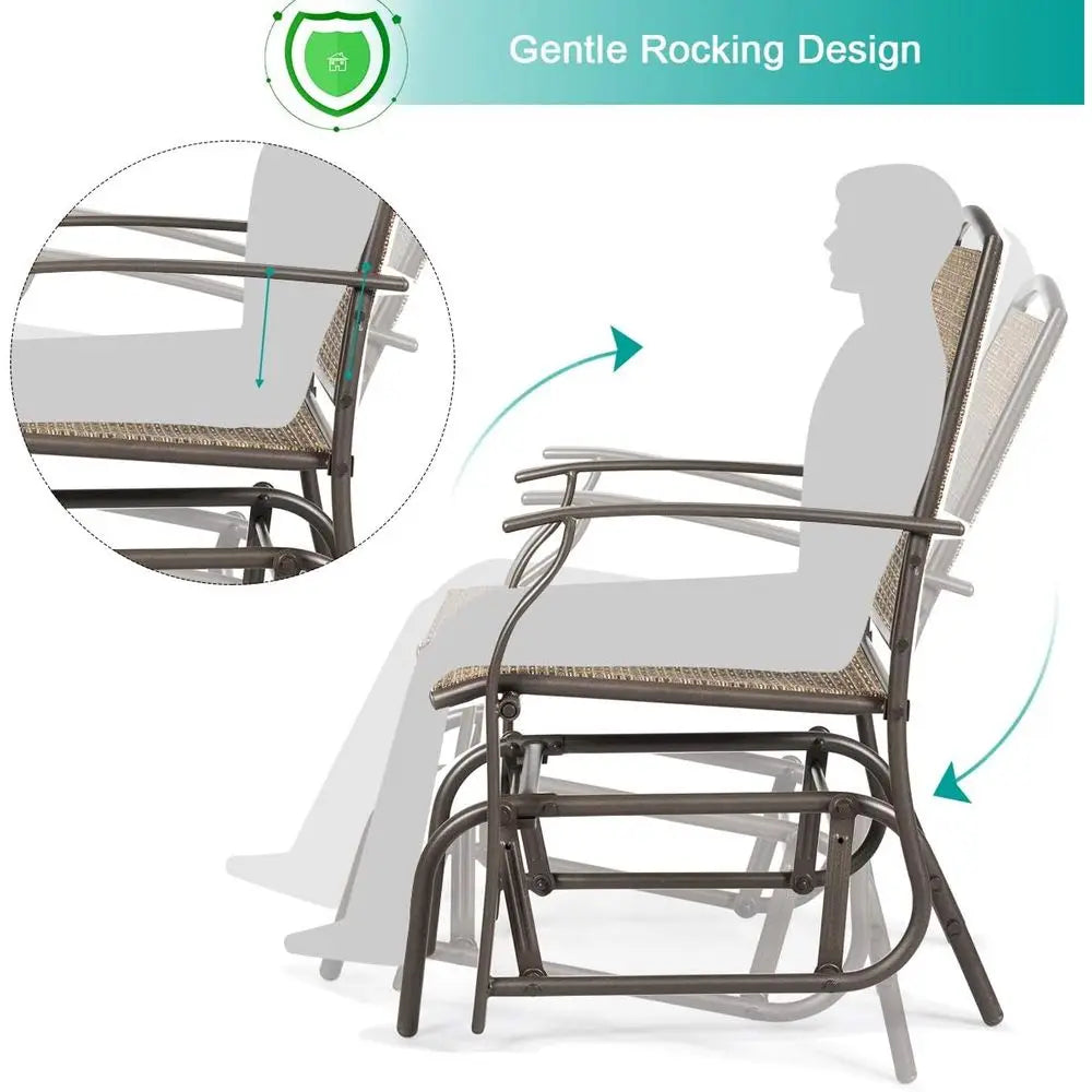 3 Piece Patio Swing Set With Glass Table Umbrella Hole And Rocking Chairs
