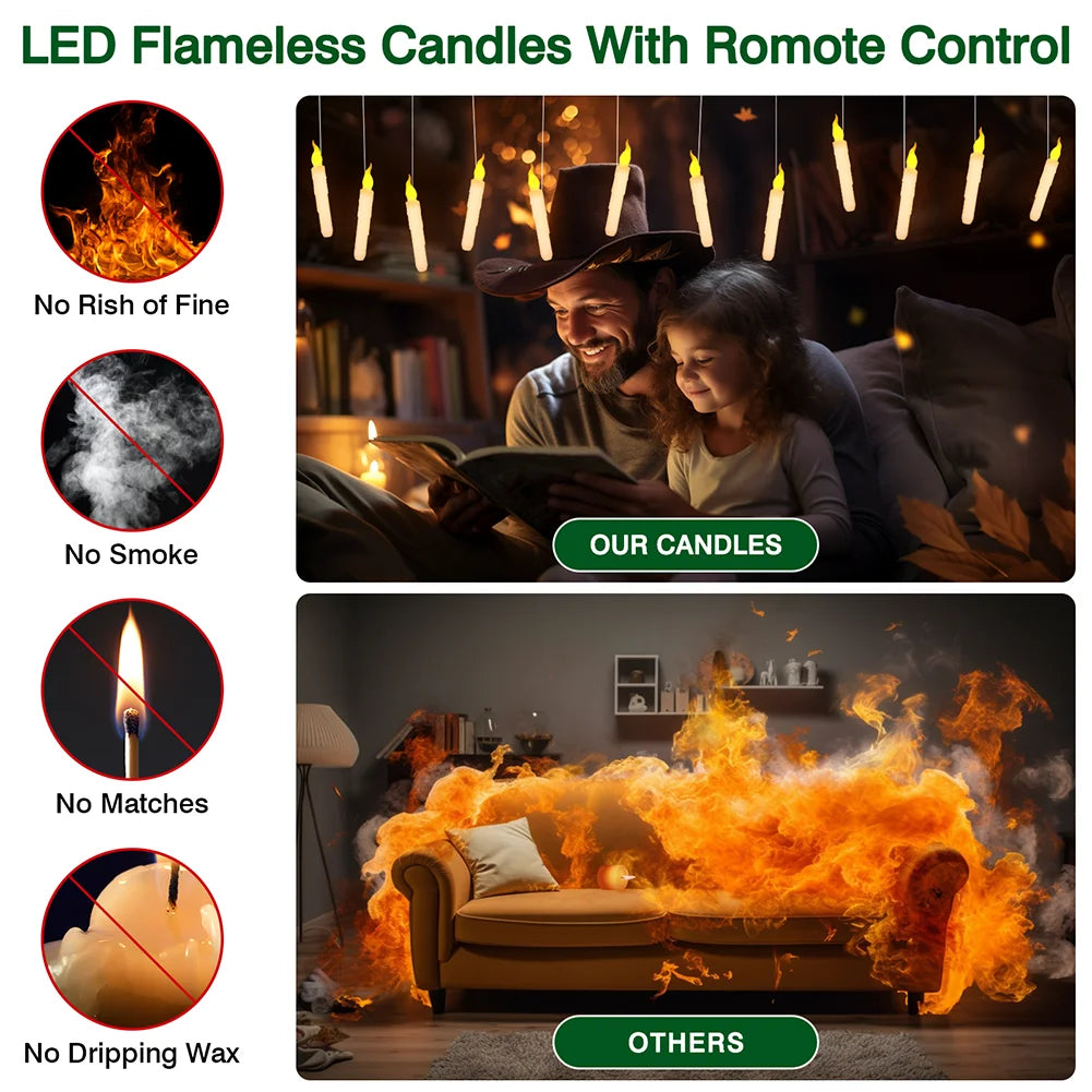 Floating LED Candles With Wand Remote Flameless Decor