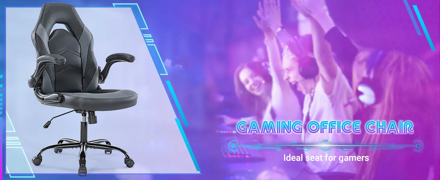 Ergonomic PU Leather Gaming Chair With Adjustable Flip Up Armrests For Office