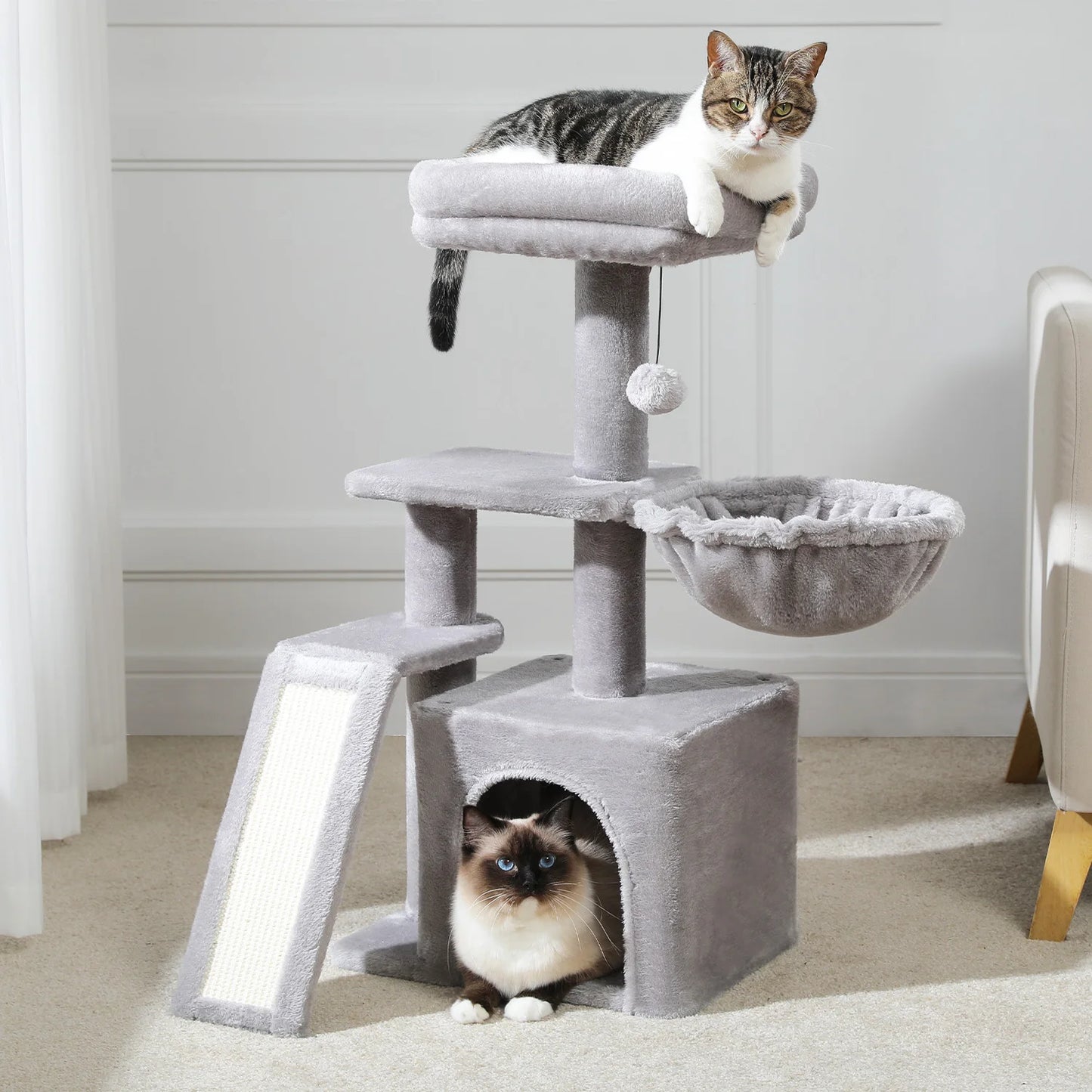 Grey Cat Tree Tower For Indoor Cats Two Styles With Hammock
