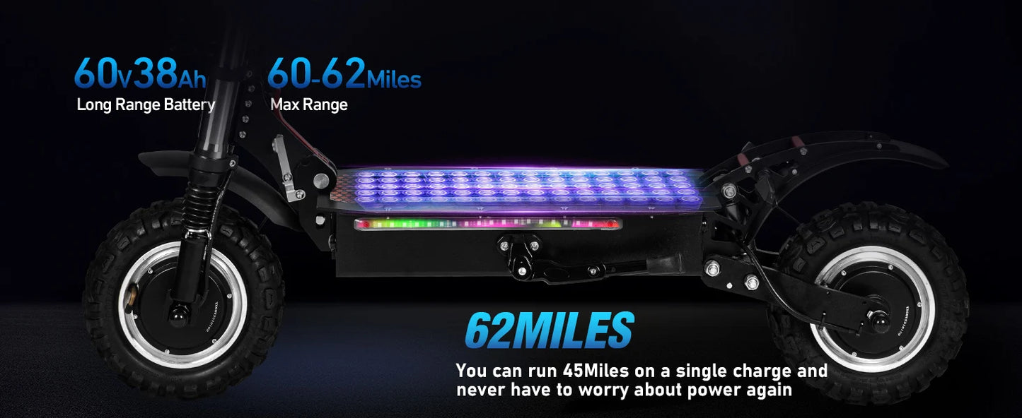 6000W High Power Off Road Foldable Scooter 60V 38Ah