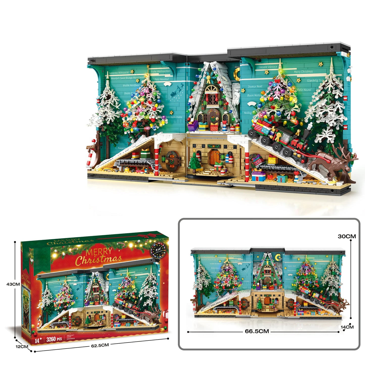 Christmas Book Nook Blocks Set 3260 Pieces DIY Christmas Tree Elk With LED Light