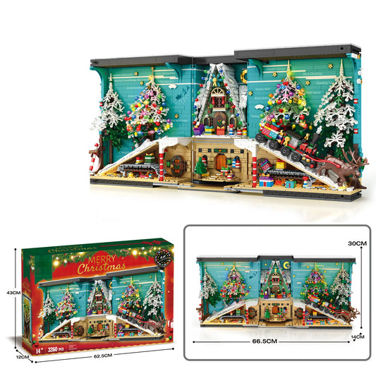 Christmas Book Nook Blocks Set 3260 Pieces DIY Christmas Tree Elk With LED Light