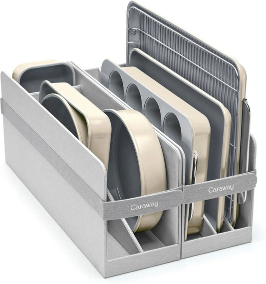 Nonstick Ceramic Bakeware Set 11 Pieces Baking Sheets Assorted Baking Pans Cooling Rack Storage Aluminized Steel Body Non Toxic PTFE PFOA Free Cream