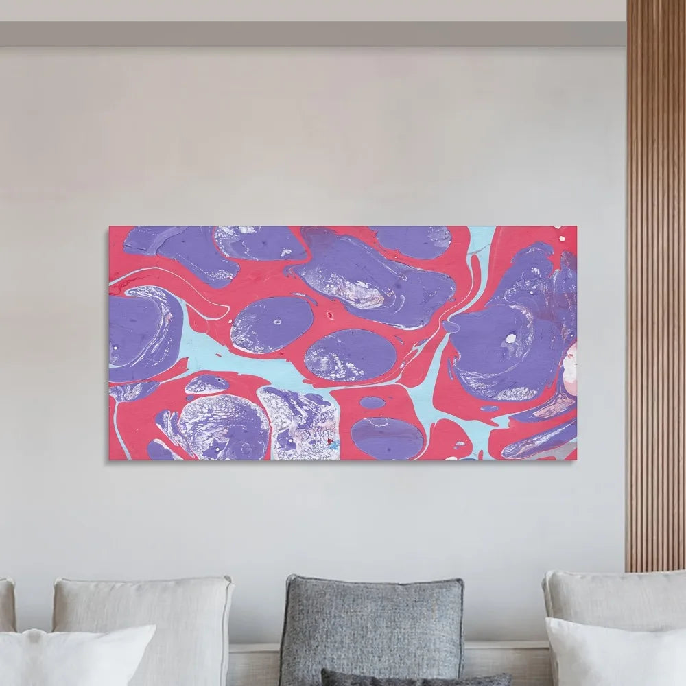 Abstract Liquid Oil Mural With Red And Purple Paint Wall Art In Solid Wood Frame