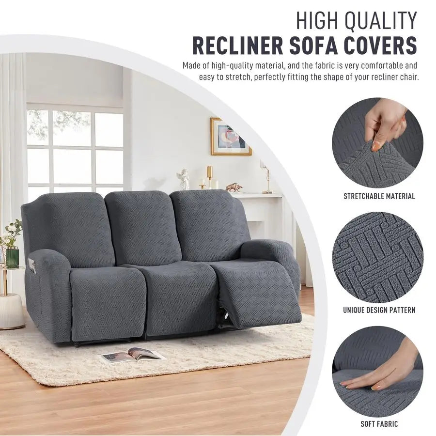Stretch Recliner Sofa Covers Stripe Jacquard Slipcovers for Recliners