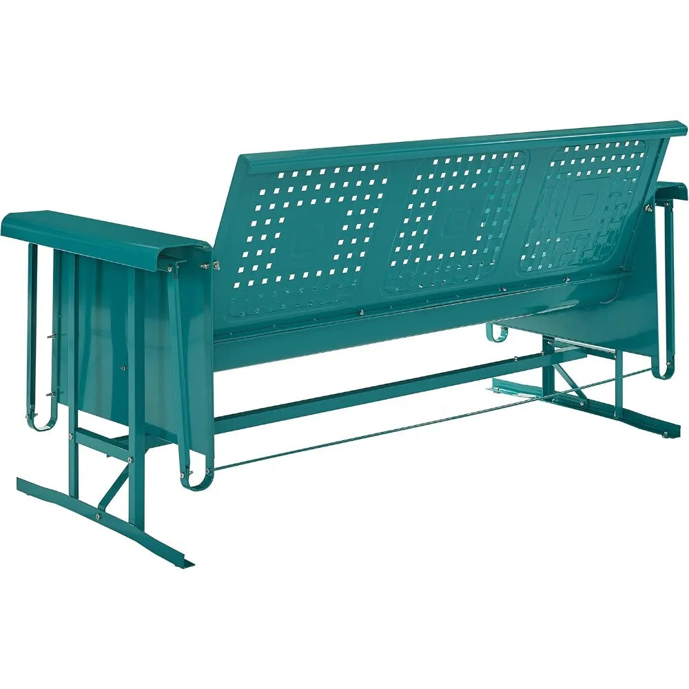 Bates Retro Metal Outdoor Patio Sofa Glider 3-Person Turquoise Gloss