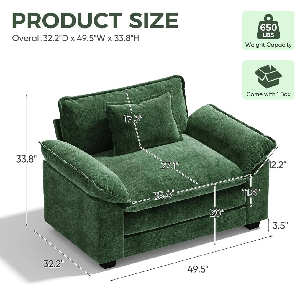 DAFIFY 49.5 Inch Green Chenille Oversized Accent Chair With Deep Seat