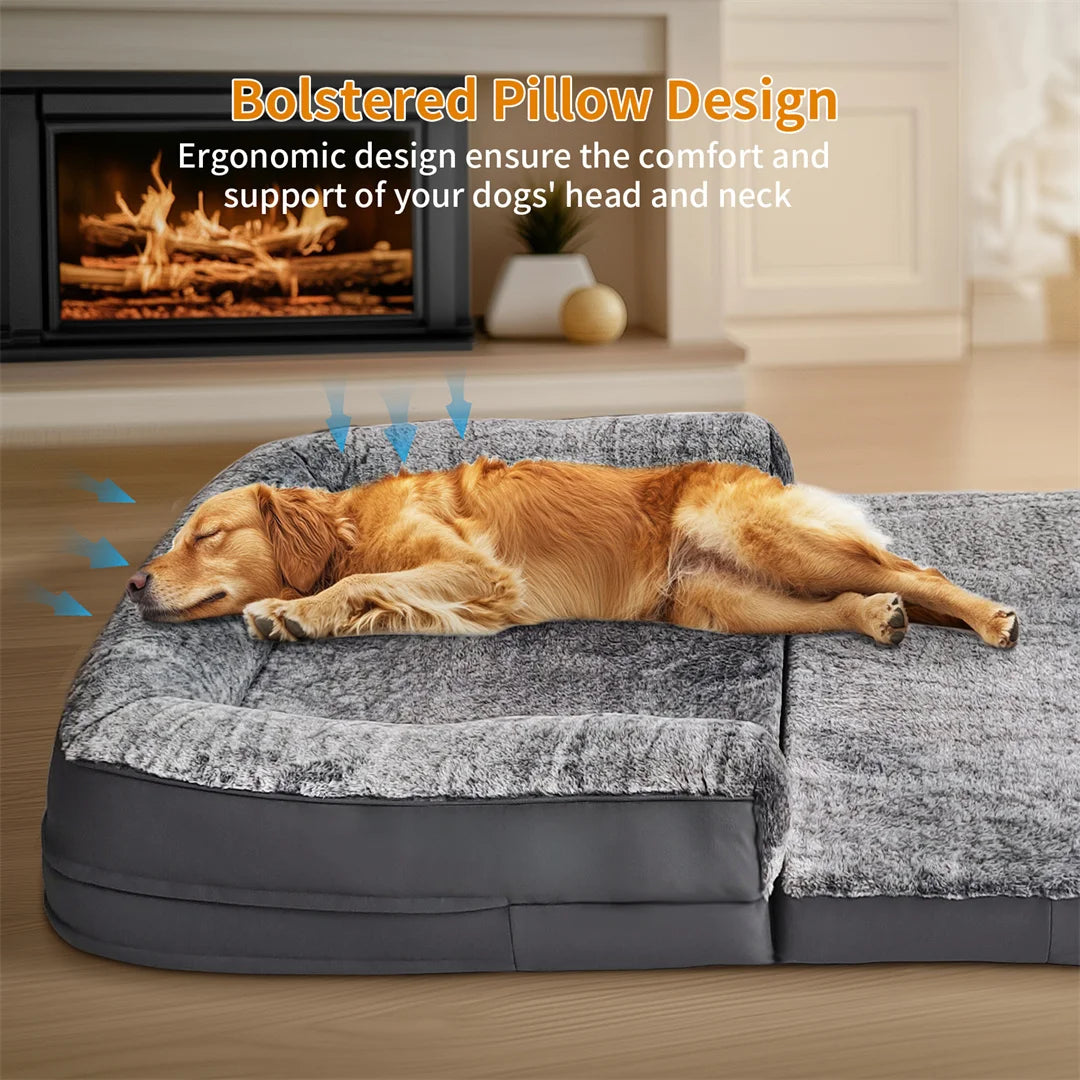 180cm Long Giant Dog Bed Foldable Calming Orthopedic Plush Coral Fleece Cover