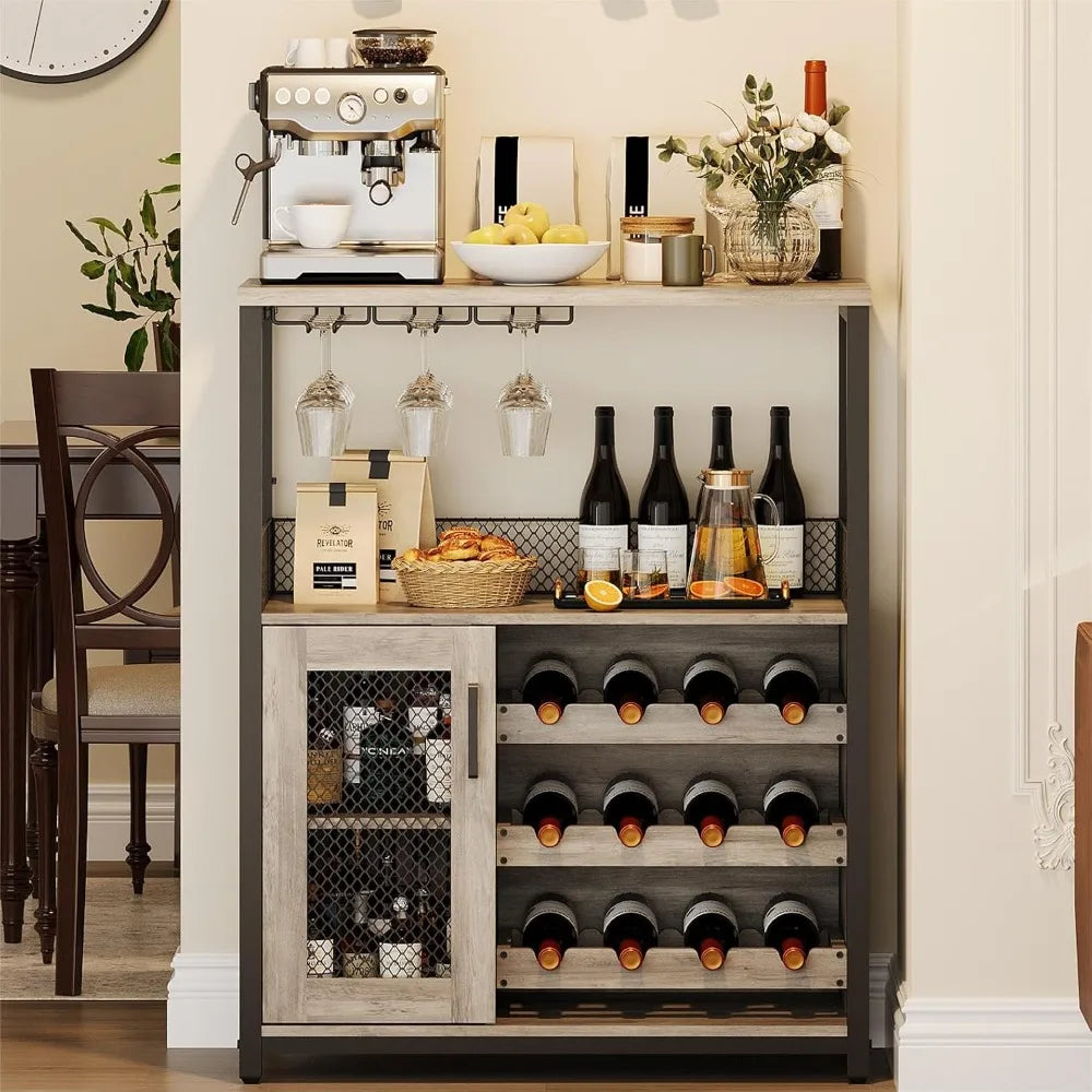 Three Tier Wine Bar Cabinet With LED Lights And Wine Rack