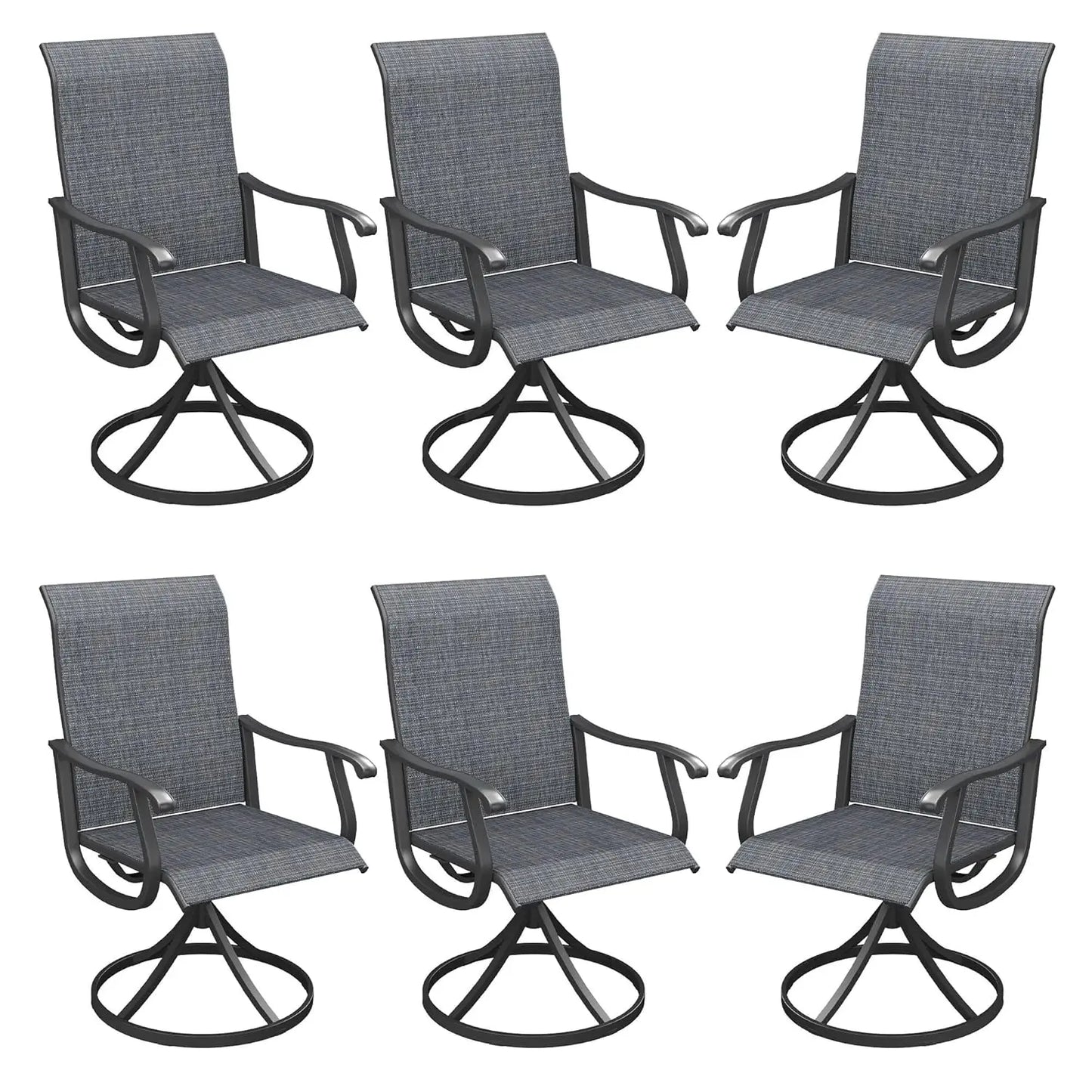 Patio Swivel Dining Chairs Set Of 6 Breathable Textilene Fabric All Weather
