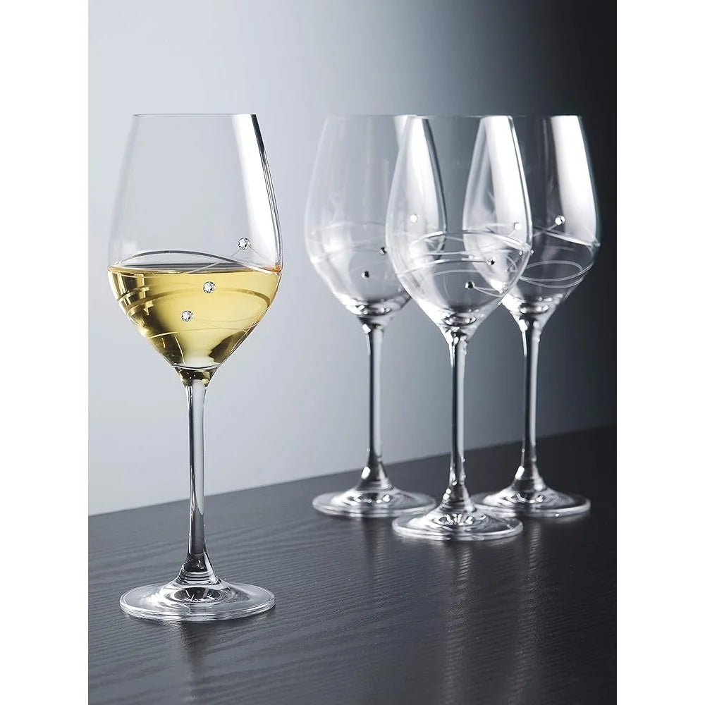 Artisan White Wine Glasses Set of 4 Crystal Diamonds
