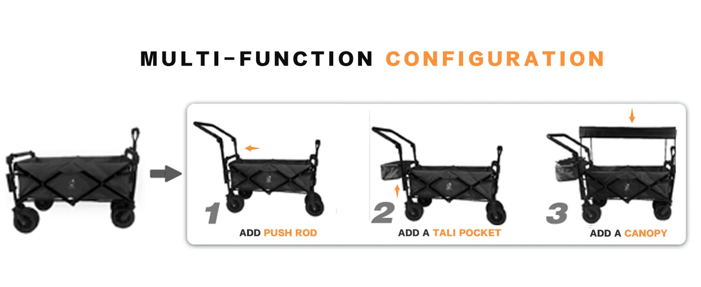 Collapsible Heavy Duty Folding Wagon All Terrain Wheels Canopy And Cooler Bag