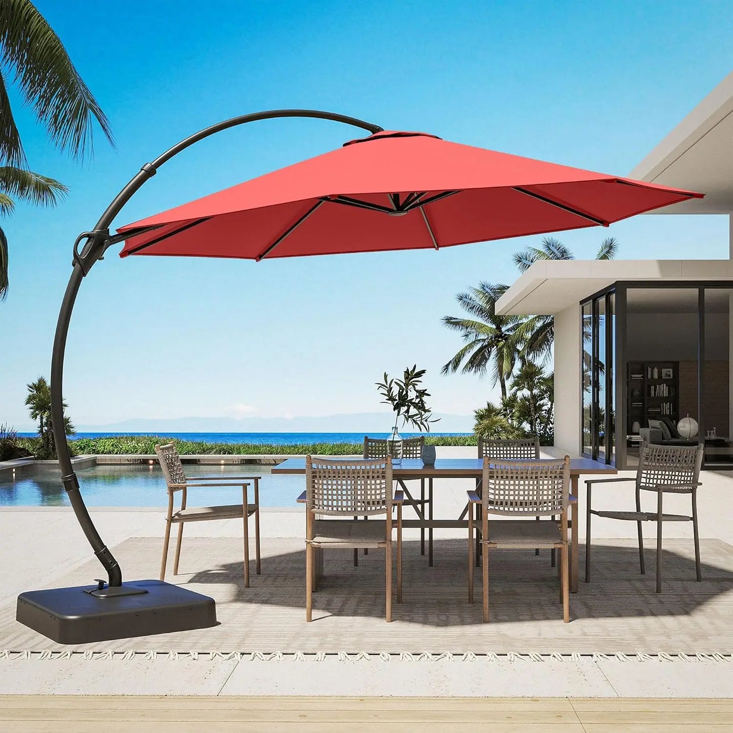 11Ft Aluminum Cantilever Patio Umbrella With Base Included For Outdoor Shade