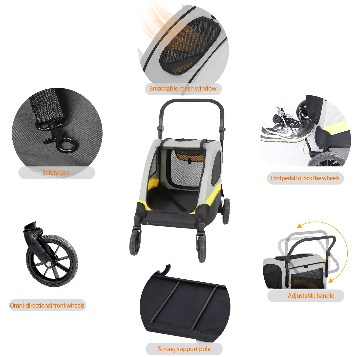 Premium Dog Stroller Pram 4 Wheel Foldable Cart Travel Jogger For Small Medium Large Dogs