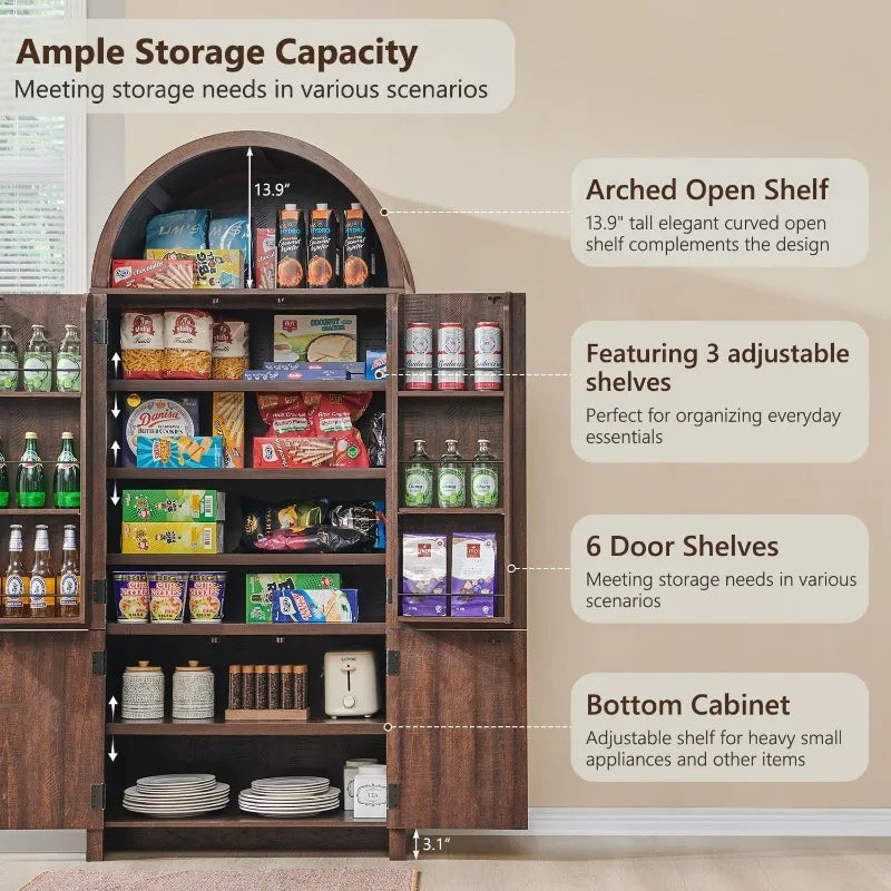 71 Inch Tall Pantry Cabinet With 3 Adjustable Shelves And 6 Door Shelves