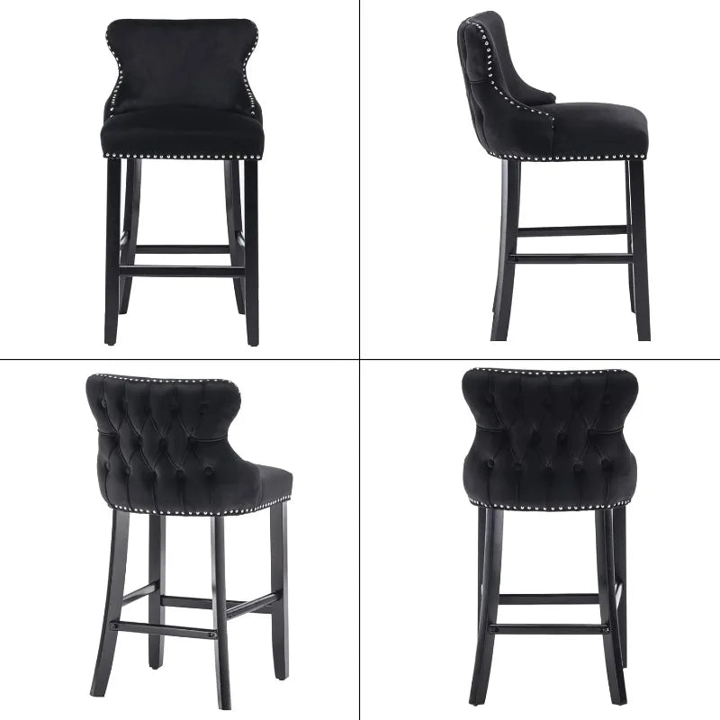 Velvet Wingback Bar Stools Set Of 2 Tufted Counter Height With Wood Legs