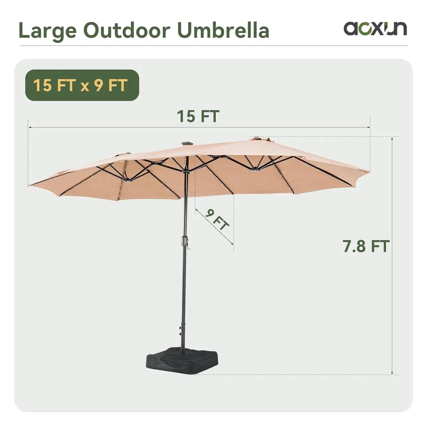 15 Foot Patio Umbrella With Base Included Outdoor Rectangular Umbrella