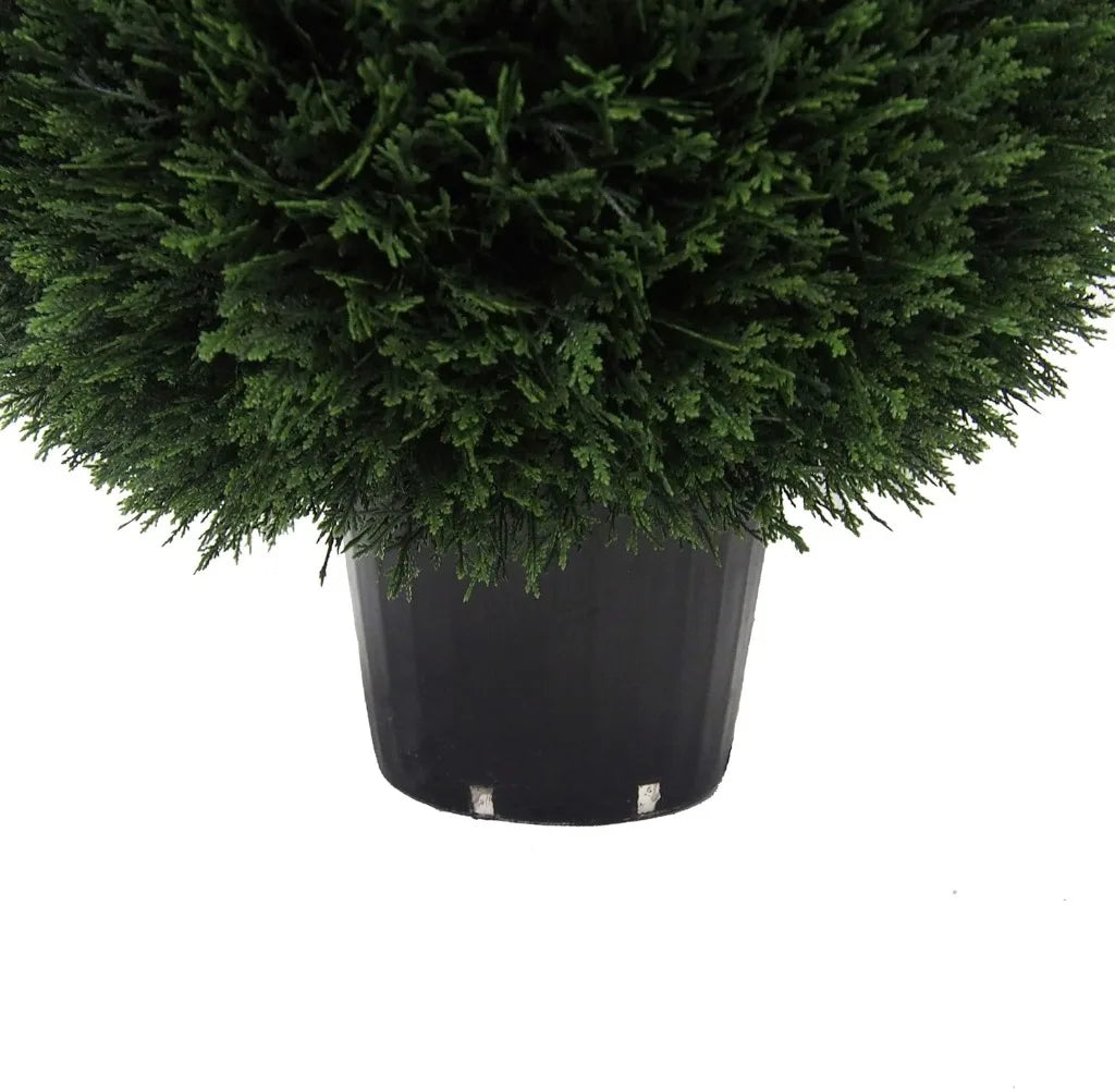 24 Inch Artificial Silk Cedar Topiary Ball UV Resistant Indoor Outdoor Potted Natural Green Home Patio Tabletop Faux Bush