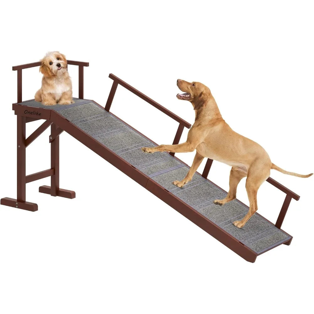 Wooden Dog Ramp for Bed with Removable Side Rail and Non Slip Carpet