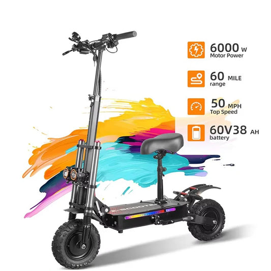 6000W High Power Off Road Foldable Scooter 60V 38Ah