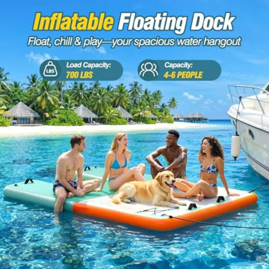Inflatable Floating Dock With Water Ramp For Lake Pool Family Four To Six People