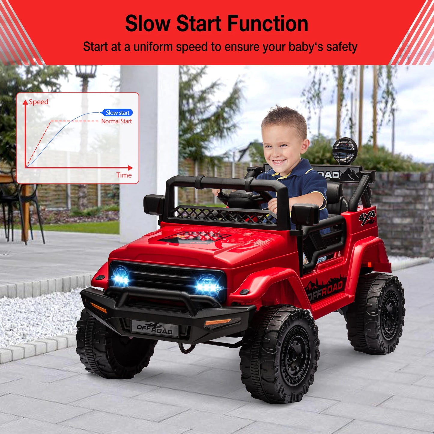 12V Kids Ride On Truck With Remote Control Bluetooth Lights