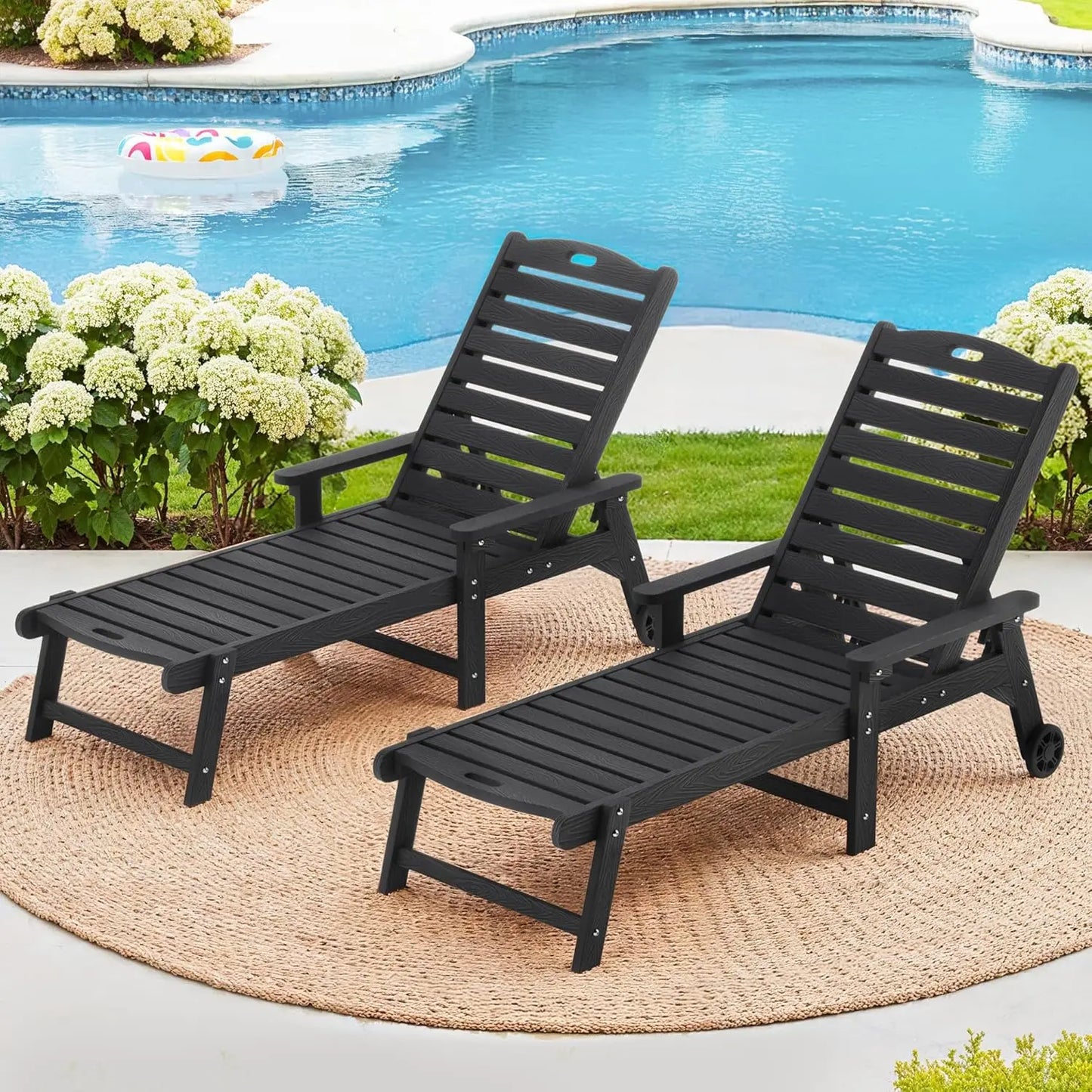 Outdoor Chaise Lounge Chairs Set Of 2 HDPS 5 Position Adjustable Pool Loungers