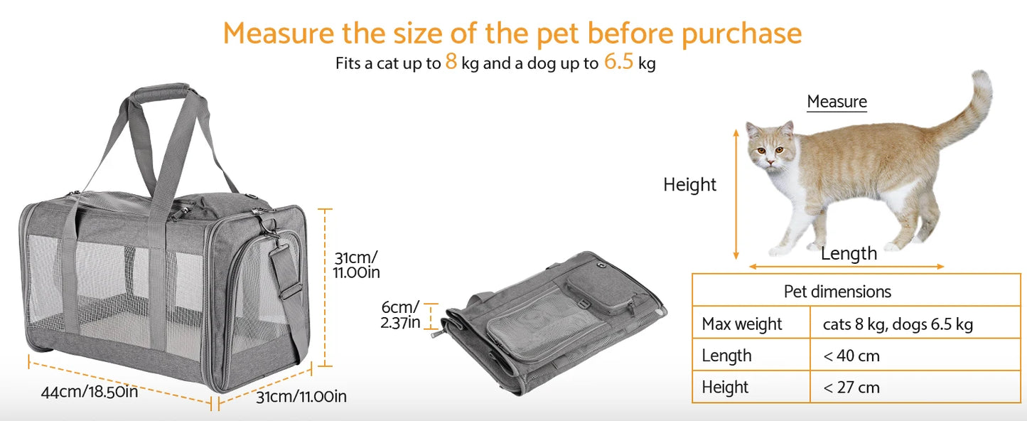 Airline Approved Pet Carrier For Cats And Dogs Soft Travel Bag Breathable Board