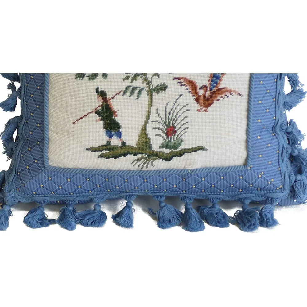 C F Home Colonial Williamsburg Boy and Peacock Needlepoint Throw Pillow 16 x 16 Blue