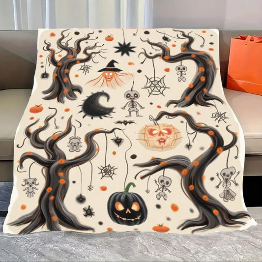 Halloween Baby Blanket Spooky Pumpkin Skeletons And Bats