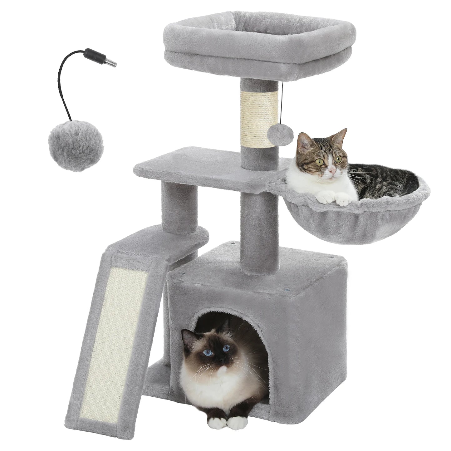 Grey Cat Tree Tower For Indoor Cats Two Styles With Hammock