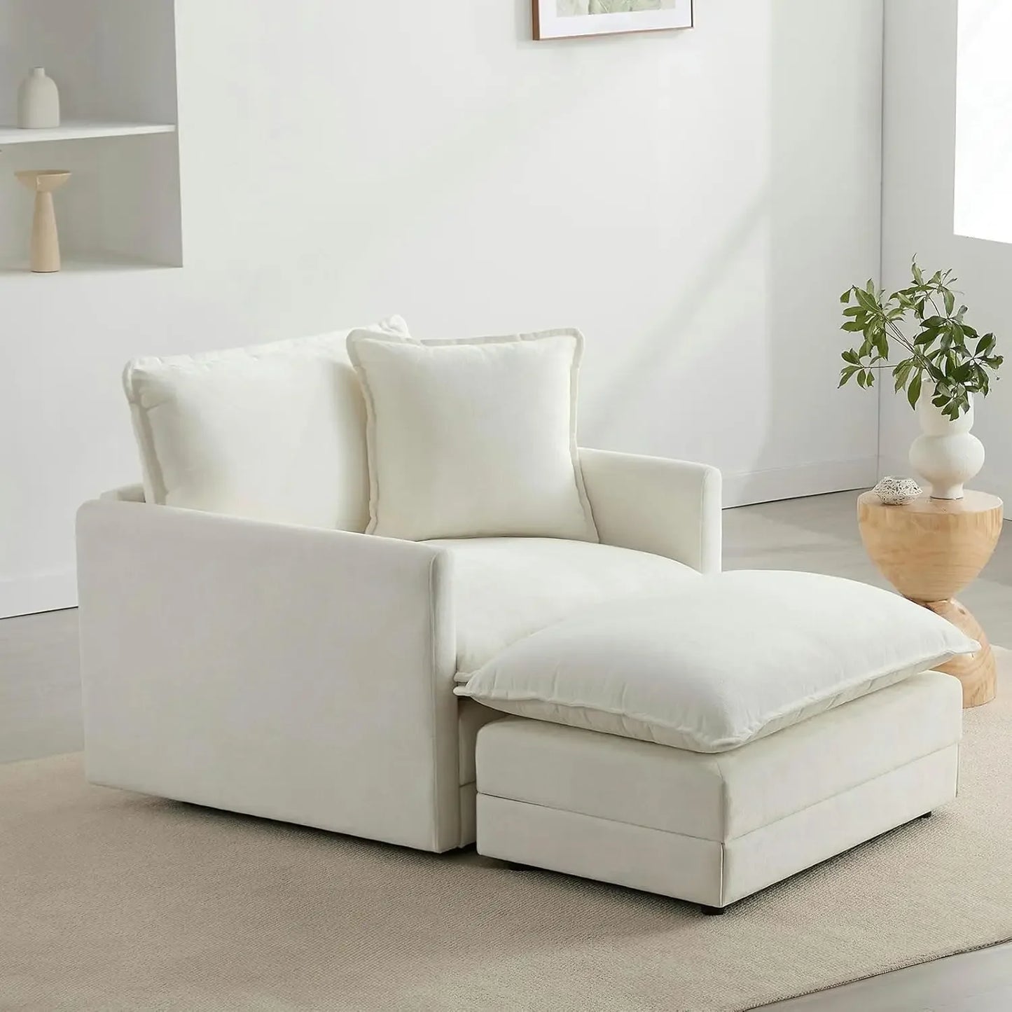 Chenille Oversized Reading Chair With Ottoman 39 Inch Width For Living Room