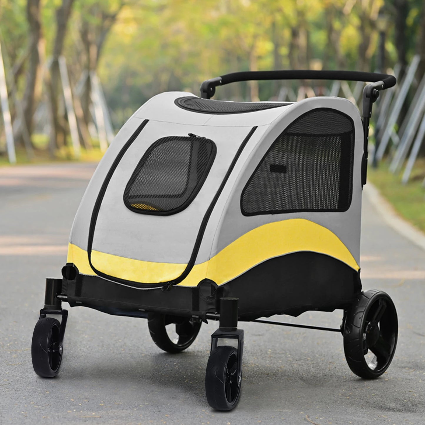 Portable Dog Stroller Four Wheels Foldable Breathable Carrier For Large Dogs