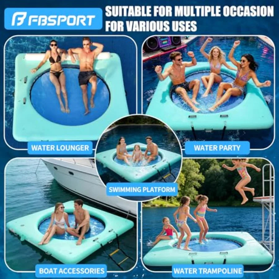 Inflatable Round Water Hammock For Adults With Cupholder And Ladder Blue Float