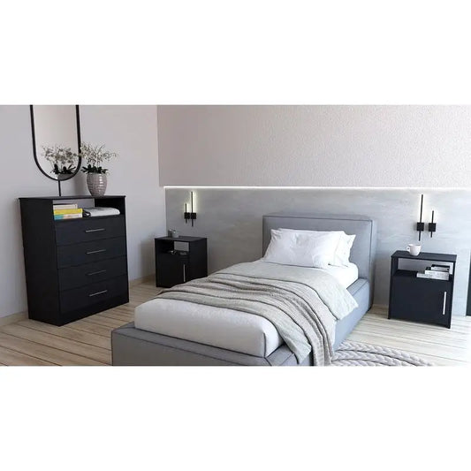 Kairo Dresser And Two Omaha Nightstands Bedroom Set Black Finish