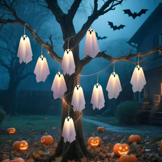 Halloween Decorations Hanging Ghosts 10pcs Spooky Ghosts String Lights for Front Yard Patio Garden Party Porch Decor