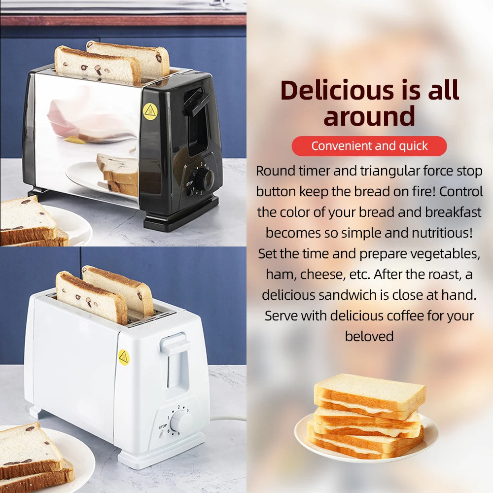 Toaster 2 Slice Wide Slot Stainless Steel with 6 Preset Temperature Settings and Manual Stop