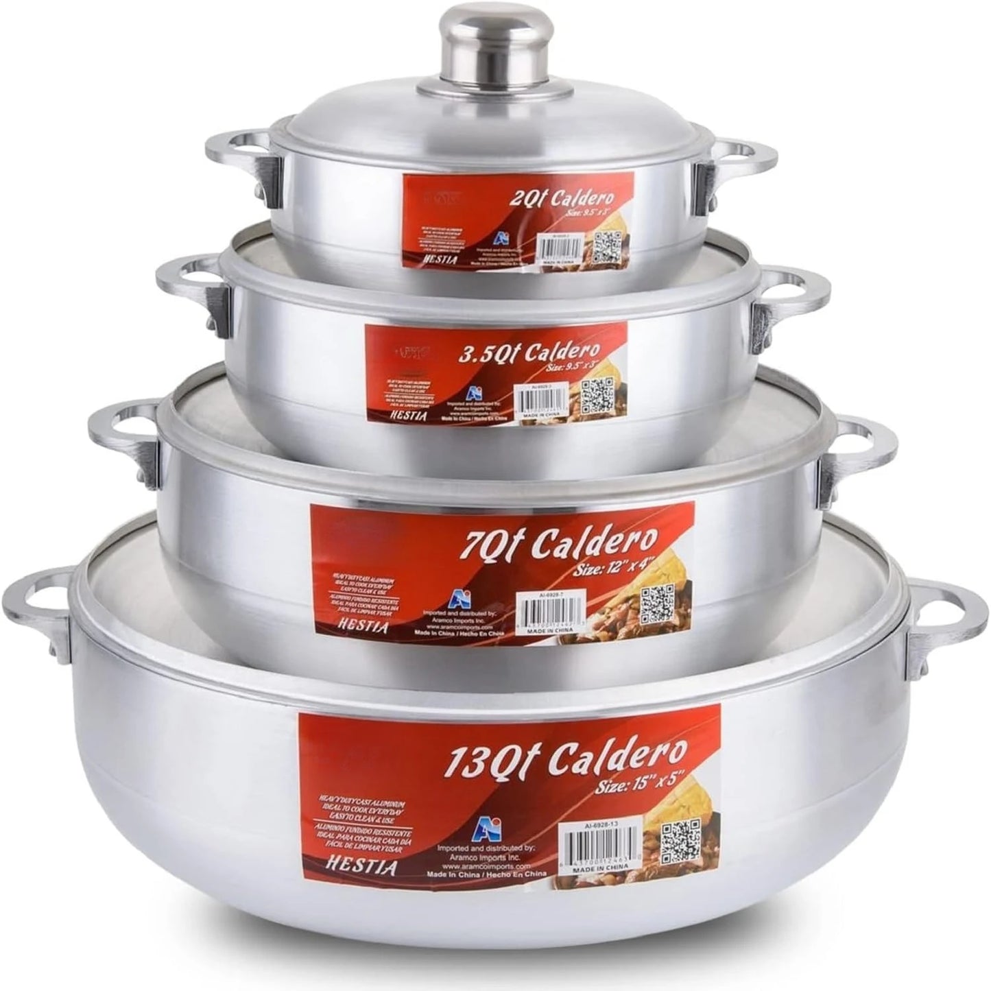 8 Piece Aluminum Caldero Set Durable Nonstick Stock Pots with Lids Versatile Dutch Oven Cookware for Everyday Home Cooking