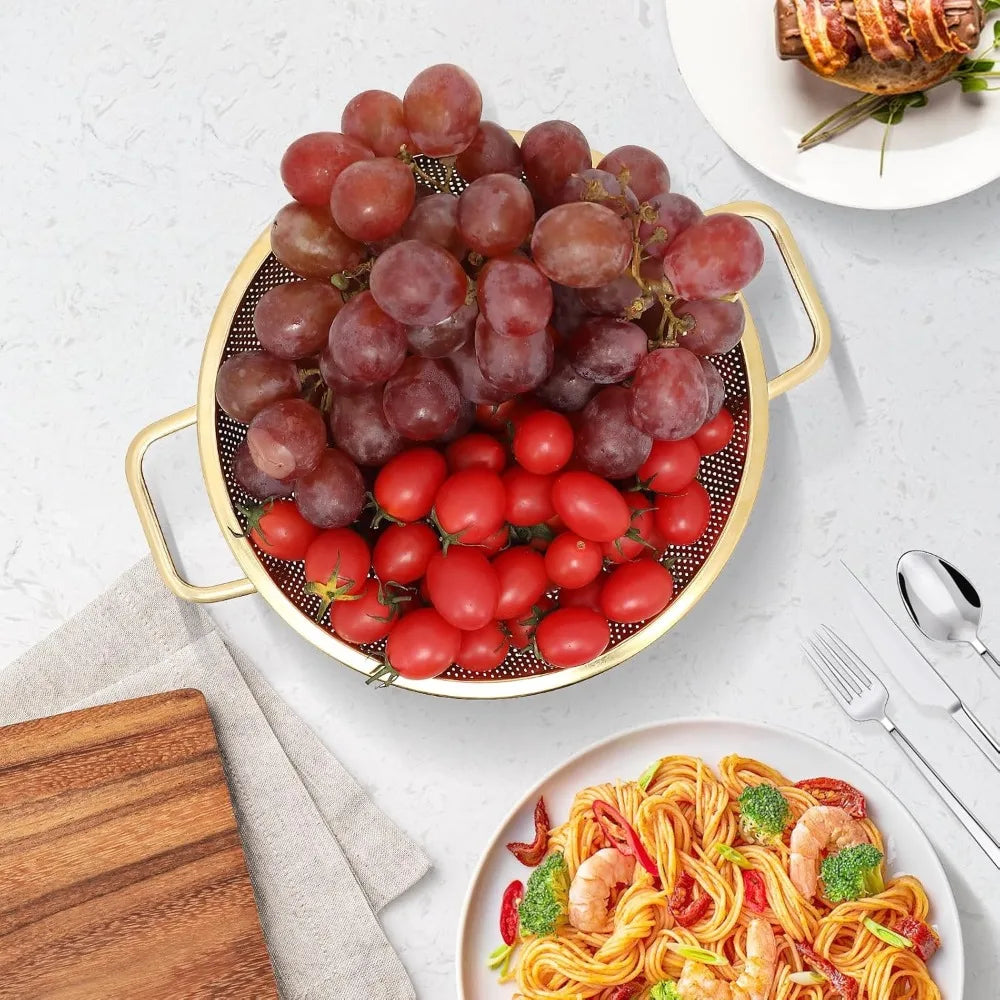 Gold Strainer Colander 3Qt Stainless Steel With Handle