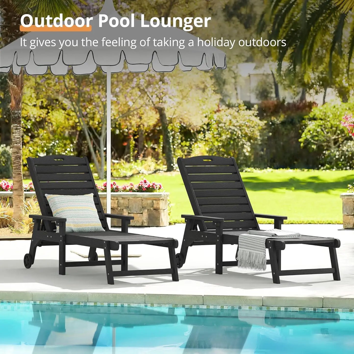 Outdoor Chaise Lounge Chairs Set Of 2 HDPS 5 Position Adjustable Pool Loungers