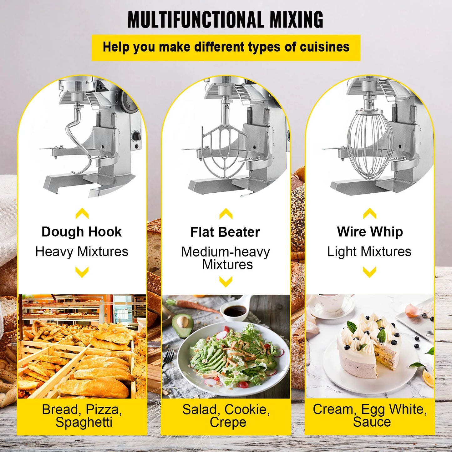 SucceBuy 10 to 30 Liter Electric Dough Machine Stainless Steel Commercial Cream Egg Whisk Mixer Processor Kitchen Food Stand Blender