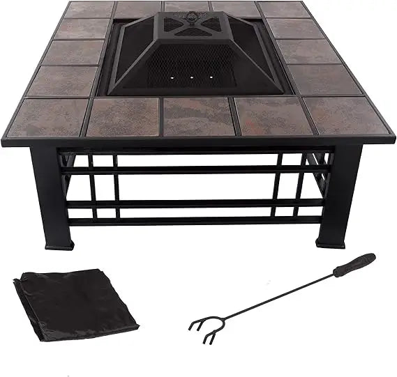 Fire Pit Set Wood Burning Spark Screen Outdoor Log Poker