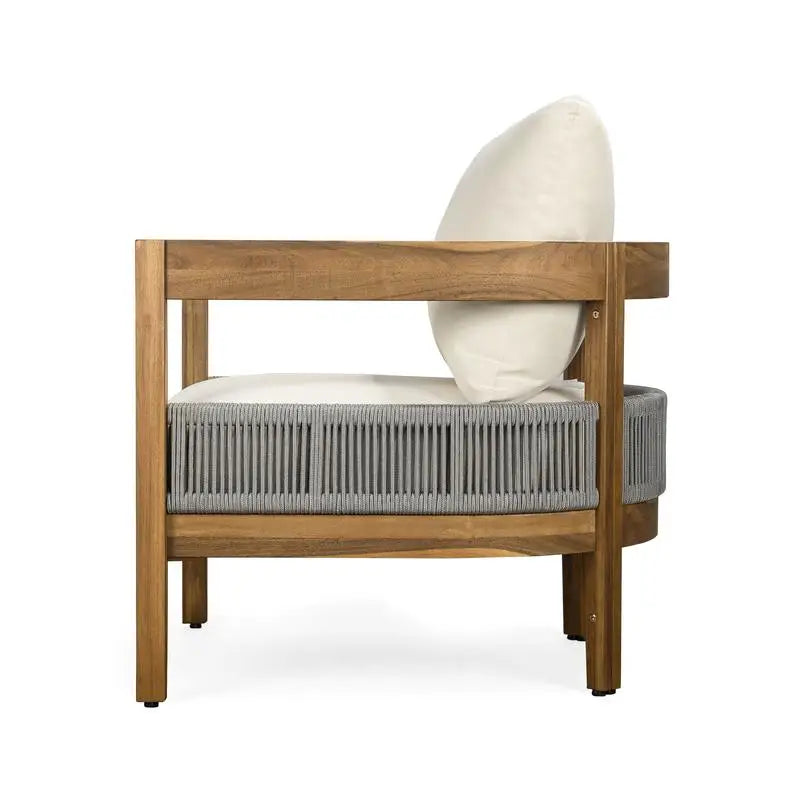 Porto Outdoor Chair And Travertine Side Table Set In Teak Beige Finish