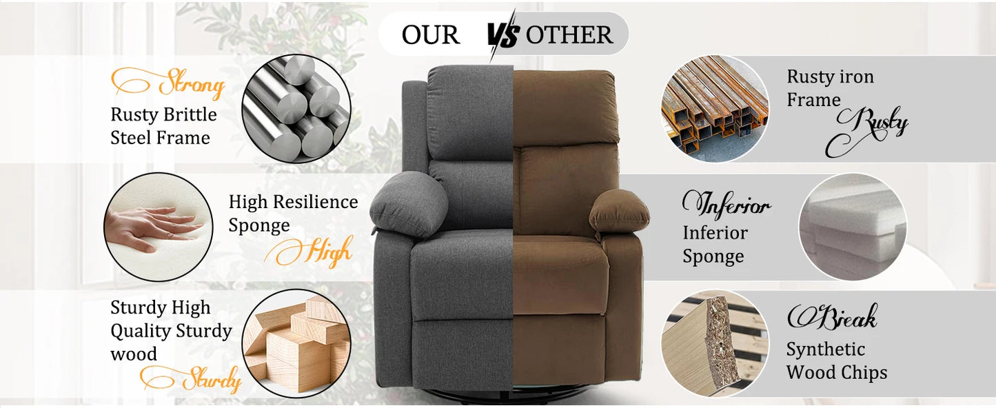 360 Degree Swivel Rocker Chair Glider For Small Spaces