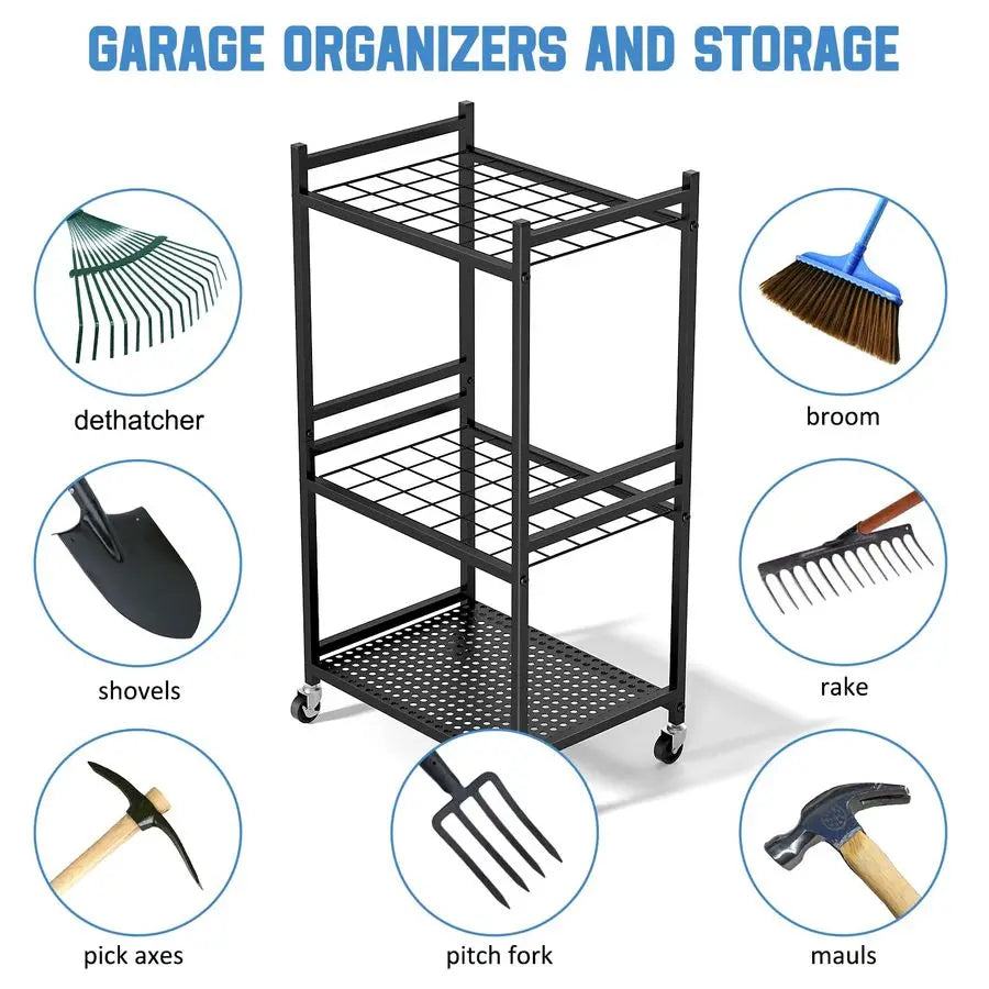 XMSJ Wheel Organizer Tower Rack For Garage Storage Holds 35 Long Handled Tools